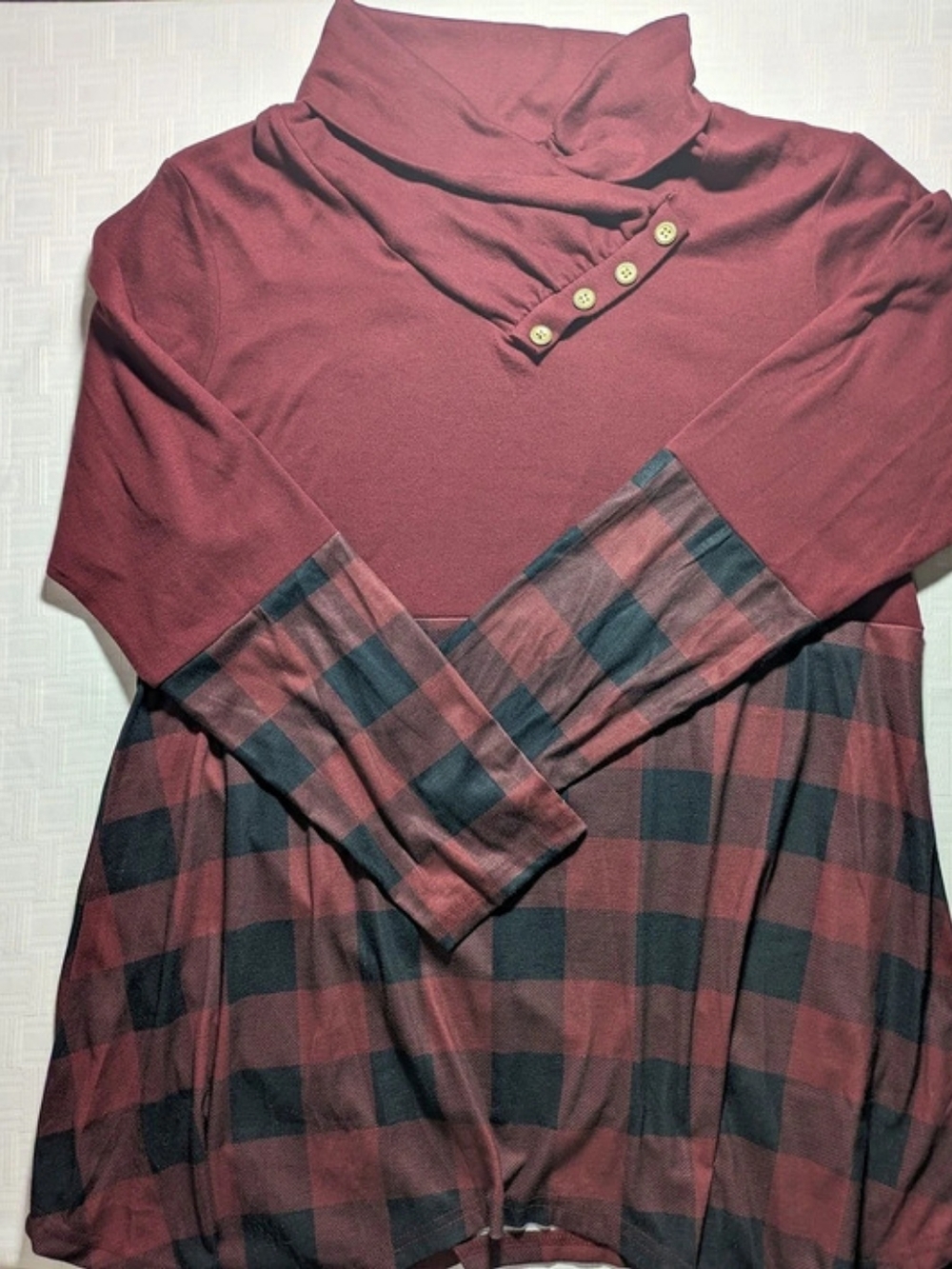 Cestyle Plaid Asymmetrical Tunic Burgundy 2XL Like New